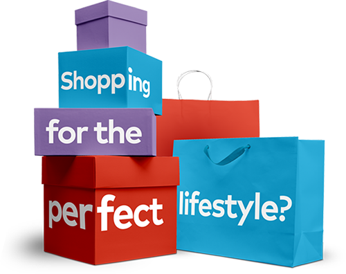 Gift boxes and Bags labelled Shopping for the perfect lifestyle Gift boxes and Bags labelled Shopping for the perfect lifestyle
